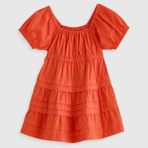 QUINCE Cotton Poplin Puff Sleeve Girl Dress Vermillion Red 2T